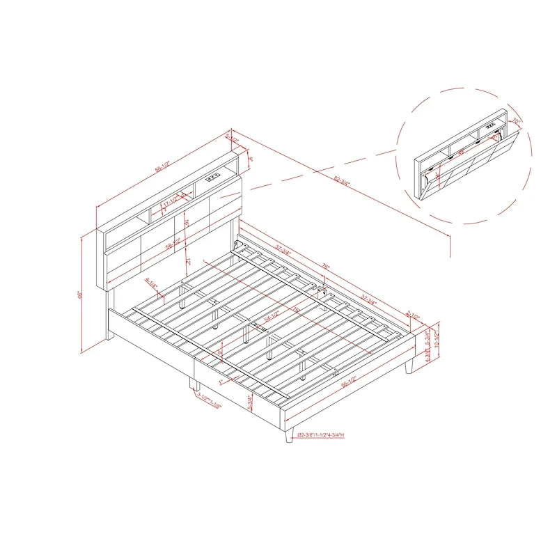 Rosdale Grey Upholstered Storage Bed w/ USBs by Furniture of America