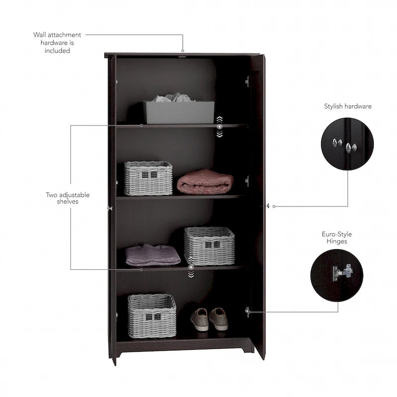 Cabot Espresso Oak Tall Storage Cabinet with Doors - 31.38L x 16.30W x 61.14H
