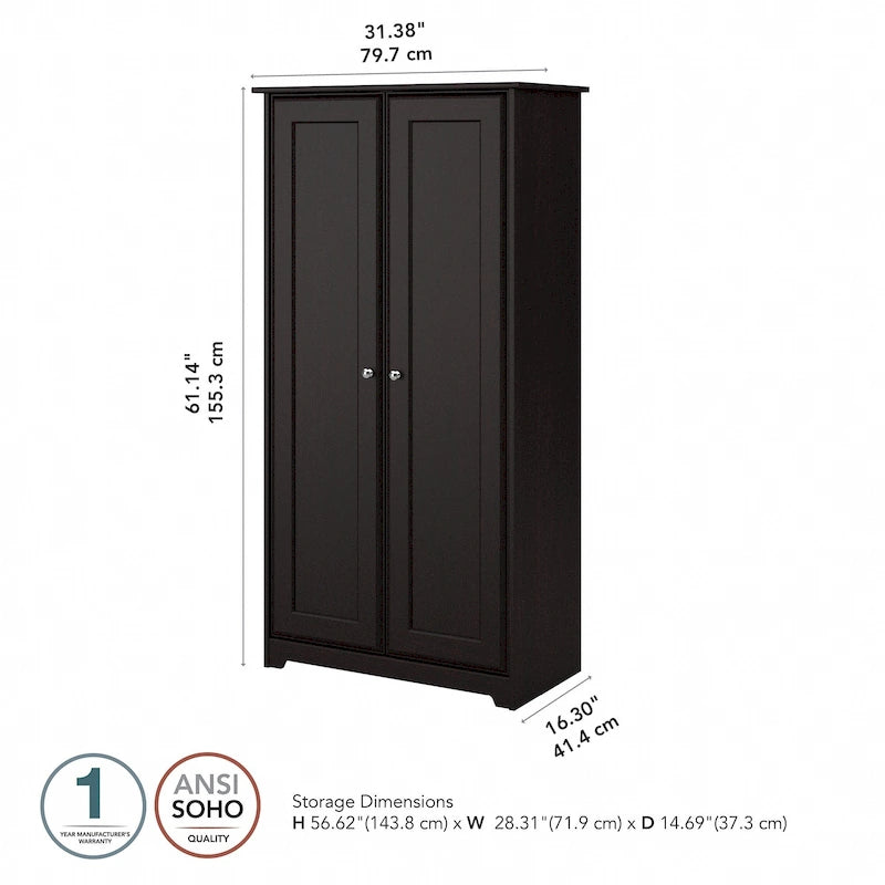 Cabot Espresso Oak Tall Storage Cabinet with Doors - 31.38L x 16.30W x 61.14H