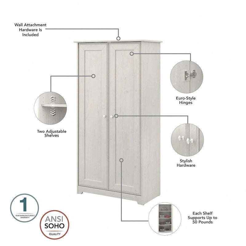 Cabot Espresso Oak Tall Storage Cabinet with Doors - 31.38L x 16.30W x 61.14H