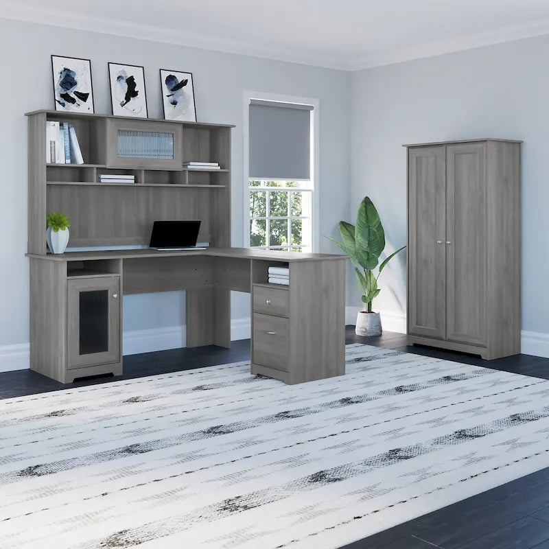 Cabot Espresso Oak Tall Storage Cabinet with Doors - 31.38L x 16.30W x 61.14H