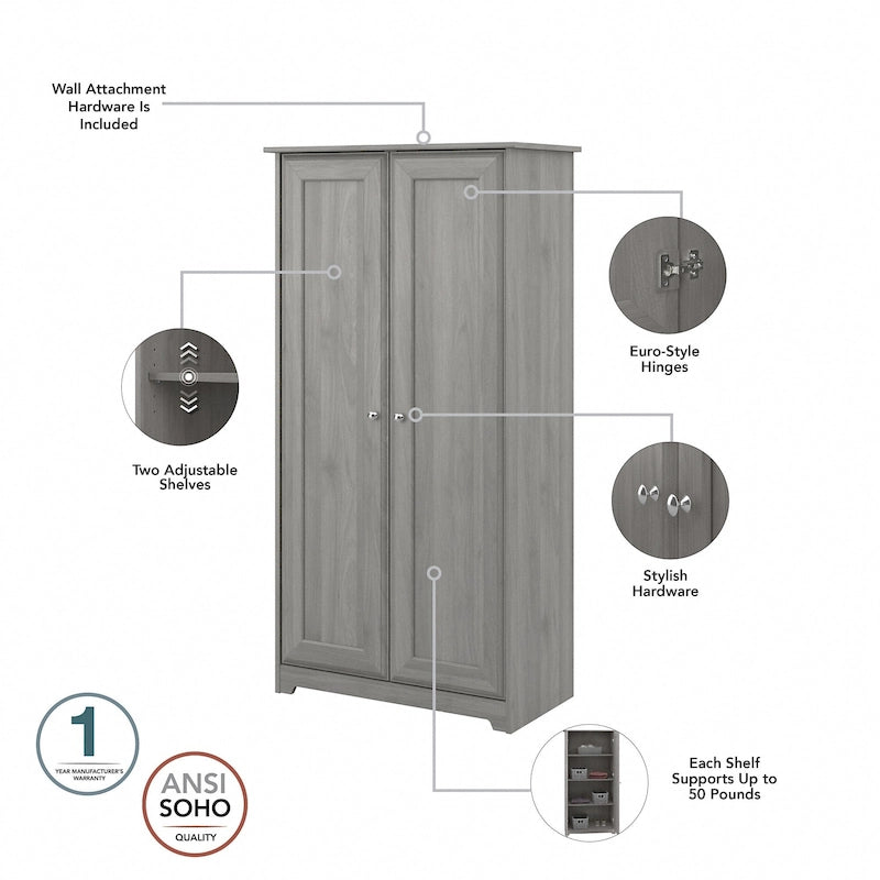 Cabot Espresso Oak Tall Storage Cabinet with Doors - 31.38L x 16.30W x 61.14H