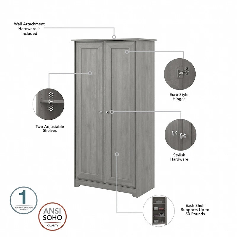 Cabot Espresso Oak Tall Storage Cabinet with Doors - 31.38L x 16.30W x 61.14H