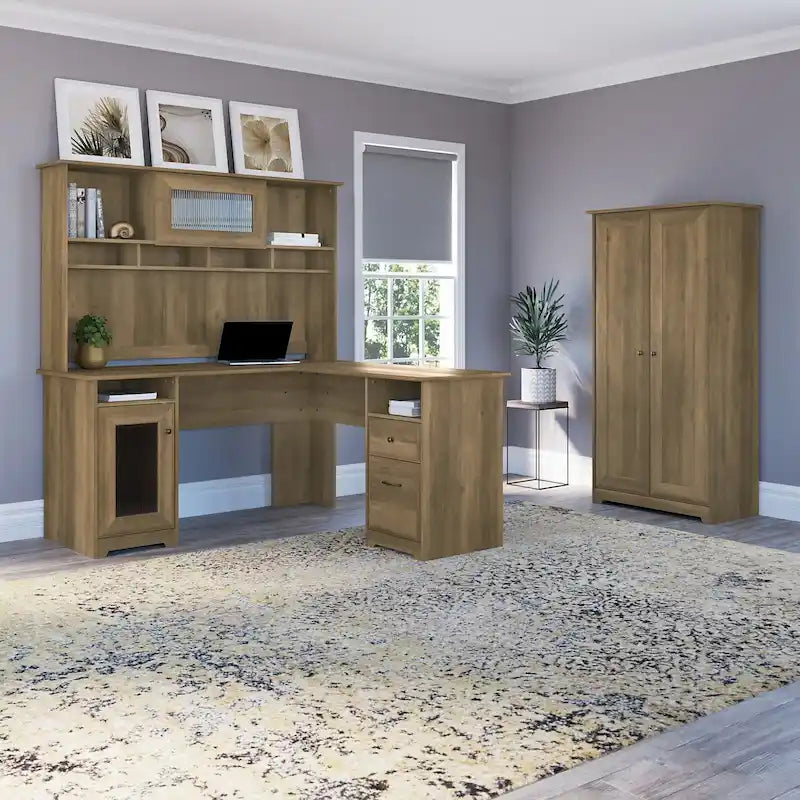 Cabot Espresso Oak Tall Storage Cabinet with Doors - 31.38L x 16.30W x 61.14H