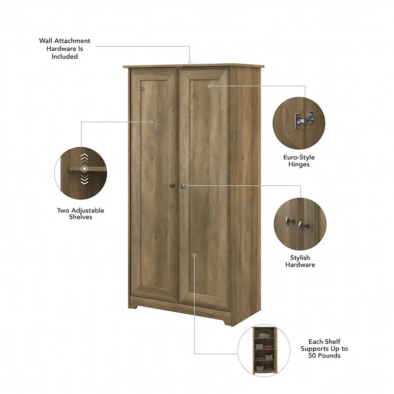 Cabot Espresso Oak Tall Storage Cabinet with Doors - 31.38L x 16.30W x 61.14H
