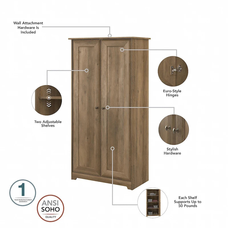 Cabot Espresso Oak Tall Storage Cabinet with Doors - 31.38L x 16.30W x 61.14H