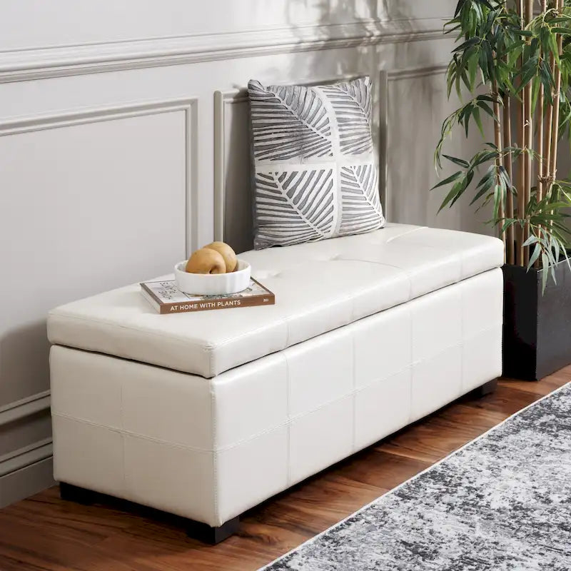 SAFAVIEH Harper Tufted Brown Bicast-Leather Large Storage Bench - 46.9 x 18.3 x 16.7 - 47Wx18Dx17H