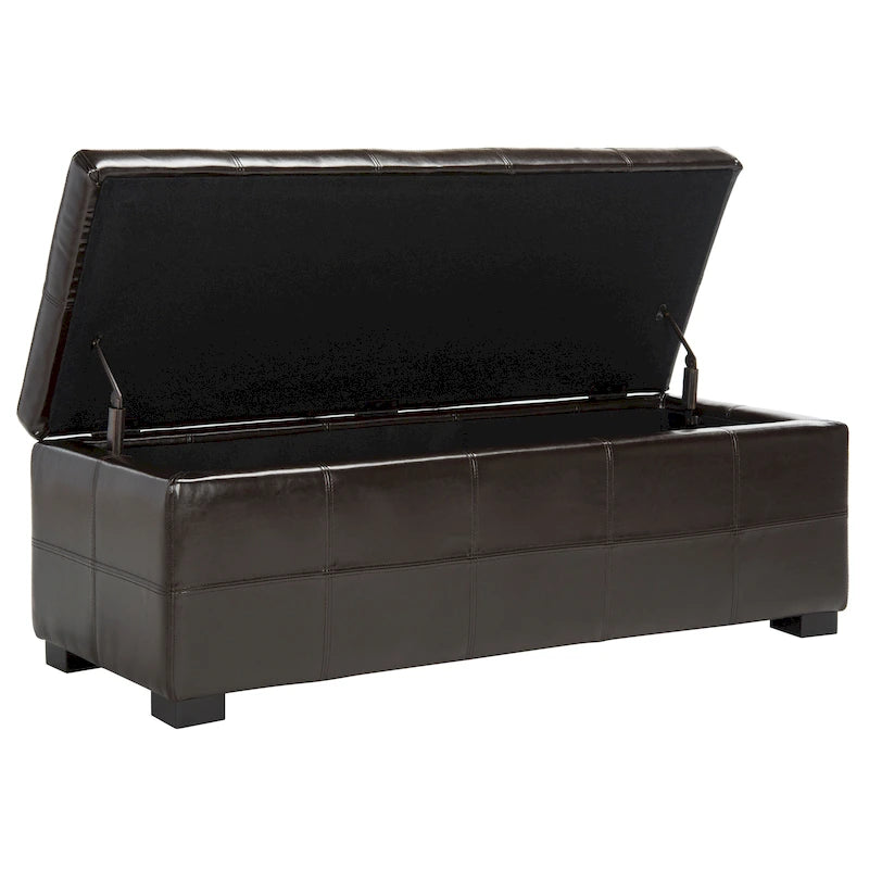 SAFAVIEH Harper Tufted Brown Bicast-Leather Large Storage Bench - 46.9 x 18.3 x 16.7 - 47Wx18Dx17H