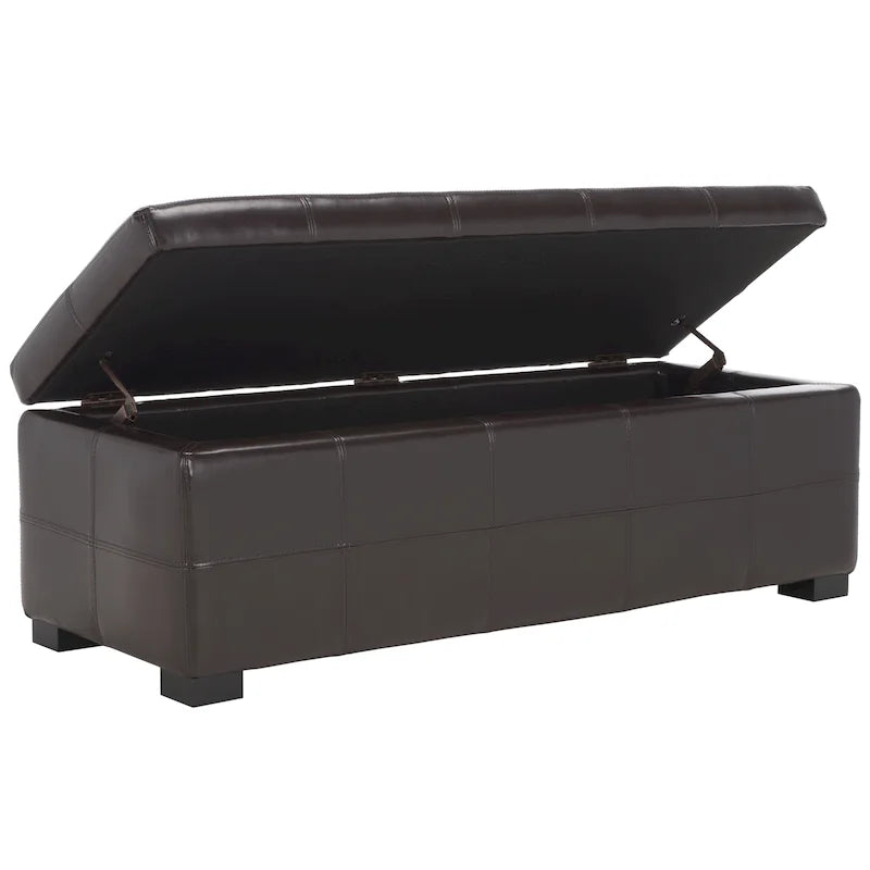 SAFAVIEH Harper Tufted Brown Bicast-Leather Large Storage Bench - 46.9 x 18.3 x 16.7 - 47Wx18Dx17H