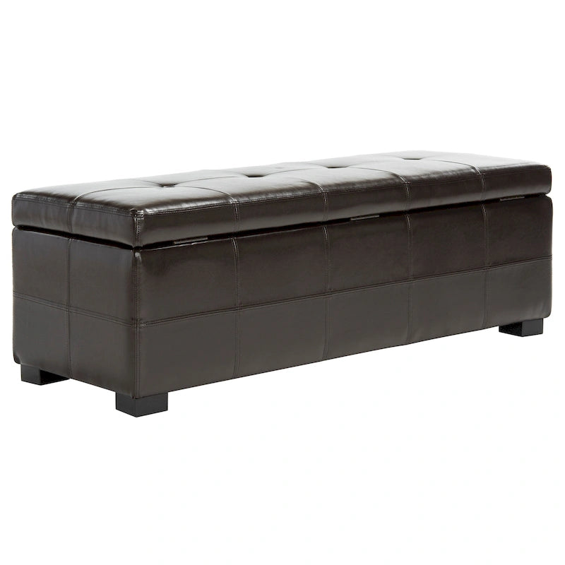 SAFAVIEH Harper Tufted Brown Bicast-Leather Large Storage Bench - 46.9 x 18.3 x 16.7 - 47Wx18Dx17H