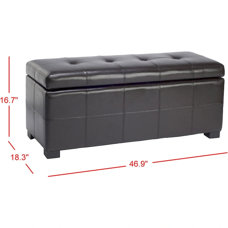 SAFAVIEH Harper Tufted Brown Bicast-Leather Large Storage Bench - 46.9 x 18.3 x 16.7 - 47Wx18Dx17H