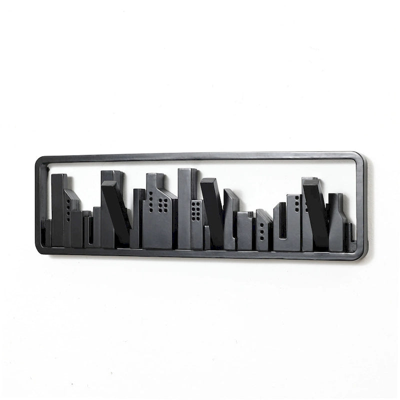 Black Wood 4-Hook Wall-Mounted Coat and Towel Rack - 22.3 Wide