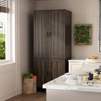 Space-Saving Storage Solution Pantry Cabinet w/Dark Wood Grain Kitchen - 31.5Wx23.6Dx78.7H