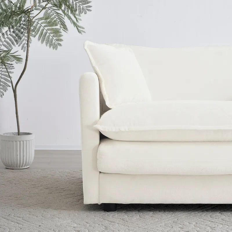 Modern Accent Chair with Ottoman, Living Room Club Chair Chenille Upholstered Armchair , Reading Chair for Bedroom, White