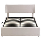 Queen Size Sleigh Bed with Side-Tilt Hydraulic Storage System, Linen Upholstery, Beige