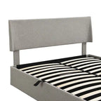 Queen Size Sleigh Bed with Side-Tilt Hydraulic Storage System, Linen Upholstery, Beige