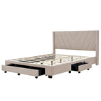 Queen Size Sleigh Bed with Side-Tilt Hydraulic Storage System, Linen Upholstery, Beige