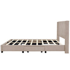 Queen Size Sleigh Bed with Side-Tilt Hydraulic Storage System, Linen Upholstery, Beige