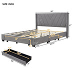 Queen Size Sleigh Bed with Side-Tilt Hydraulic Storage System, Linen Upholstery, Beige