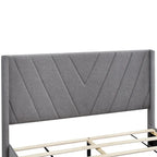 Queen Size Sleigh Bed with Side-Tilt Hydraulic Storage System, Linen Upholstery, Beige