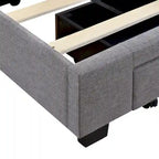 Queen Size Sleigh Bed with Side-Tilt Hydraulic Storage System, Linen Upholstery, Beige