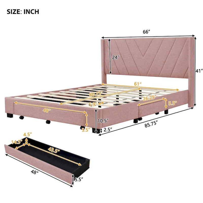 Queen Size Sleigh Bed with Side-Tilt Hydraulic Storage System, Linen Upholstery, Beige