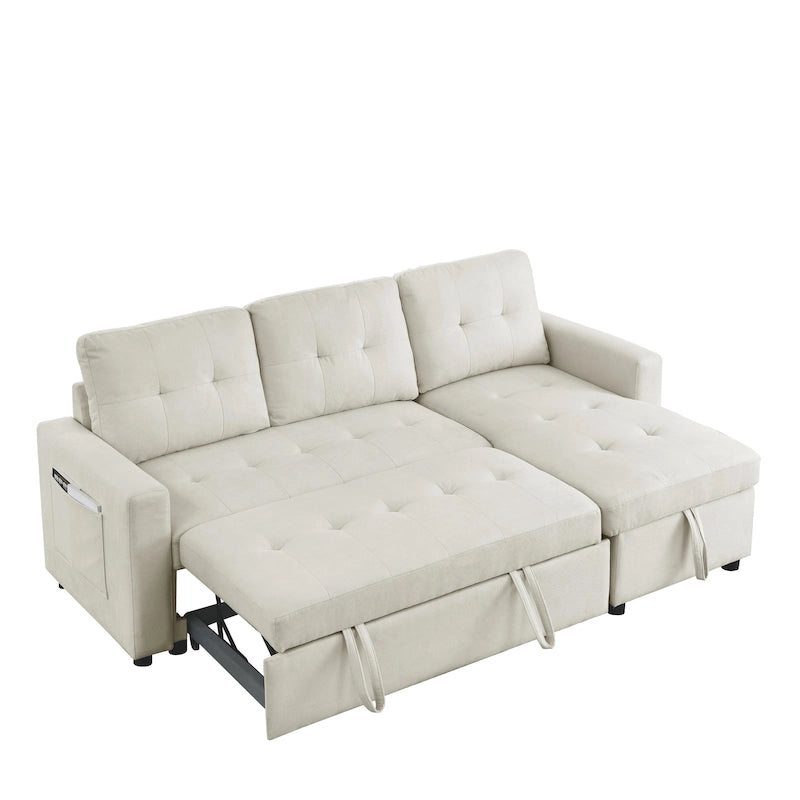 MH 78.5 Sleeper Sofa Bed Reversible Sectional Couch with Storage Chaise and Side storage bag for Small Space Living Room Furnit