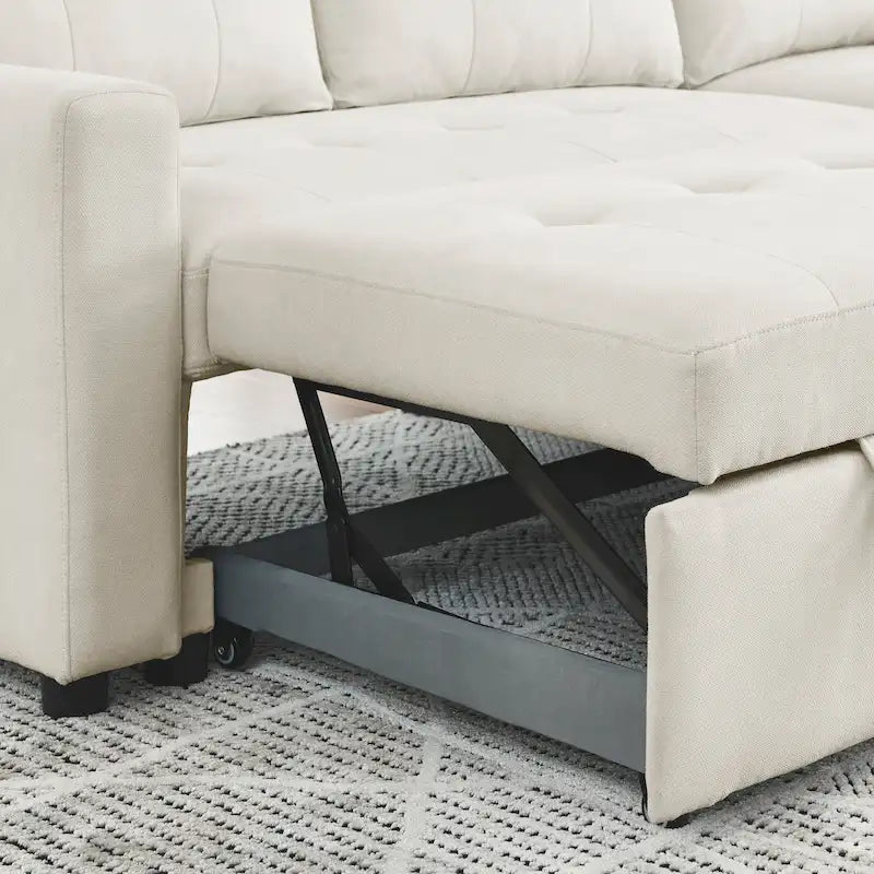 MH 78.5 Sleeper Sofa Bed Reversible Sectional Couch with Storage Chaise and Side storage bag for Small Space Living Room Furnit