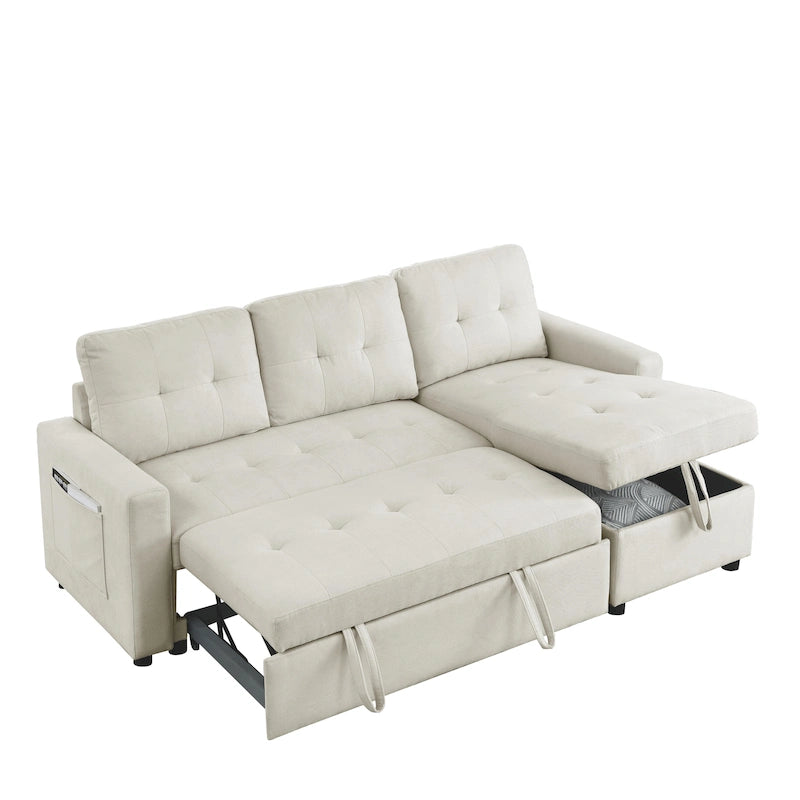 MH 78.5 Sleeper Sofa Bed Reversible Sectional Couch with Storage Chaise and Side storage bag for Small Space Living Room Furnit