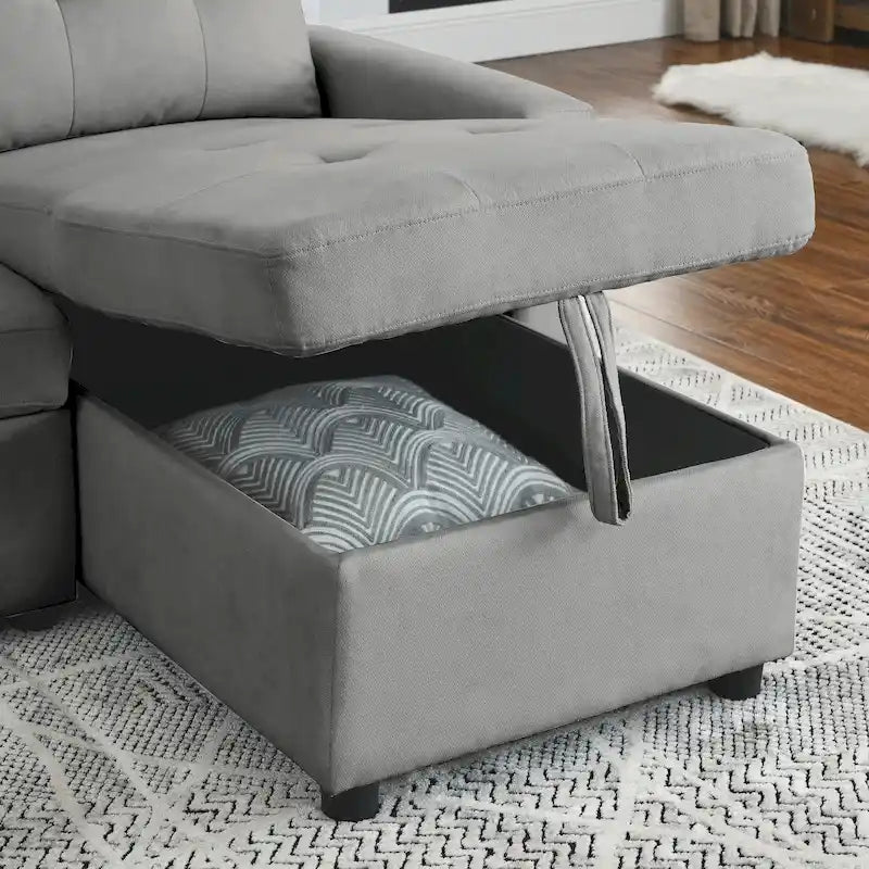 MH 78.5 Sleeper Sofa Bed Reversible Sectional Couch with Storage Chaise and Side storage bag for Small Space Living Room Furnit