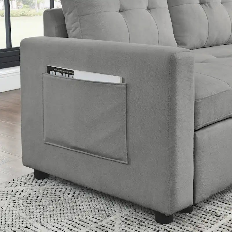 MH 78.5 Sleeper Sofa Bed Reversible Sectional Couch with Storage Chaise and Side storage bag for Small Space Living Room Furnit
