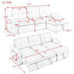 MH 78.5 Sleeper Sofa Bed Reversible Sectional Couch with Storage Chaise and Side storage bag for Small Space Living Room Furnit