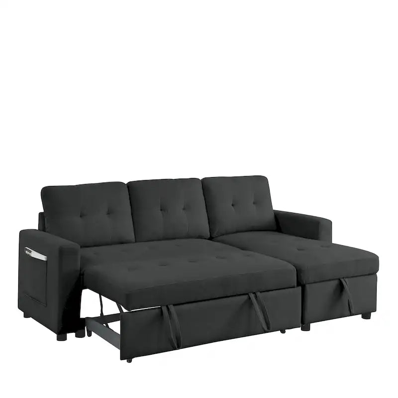 MH 78.5 Sleeper Sofa Bed Reversible Sectional Couch with Storage Chaise and Side storage bag for Small Space Living Room Furnit