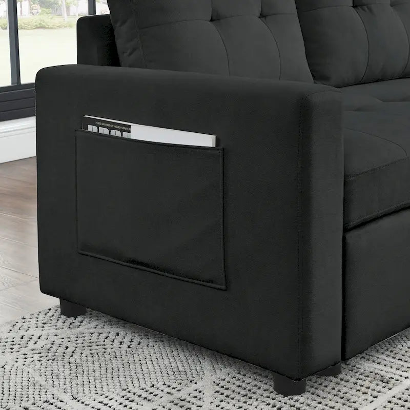MH 78.5 Sleeper Sofa Bed Reversible Sectional Couch with Storage Chaise and Side storage bag for Small Space Living Room Furnit