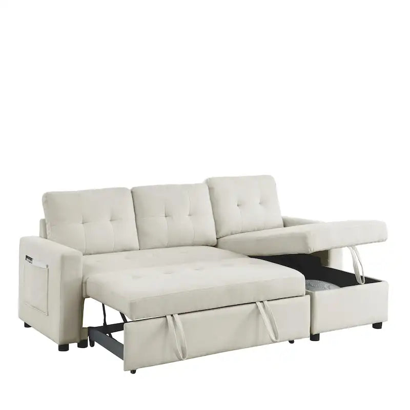MH 78.5 Sleeper Sofa Bed Reversible Sectional Couch with Storage Chaise and Side storage bag for Small Space Living Room Furnit