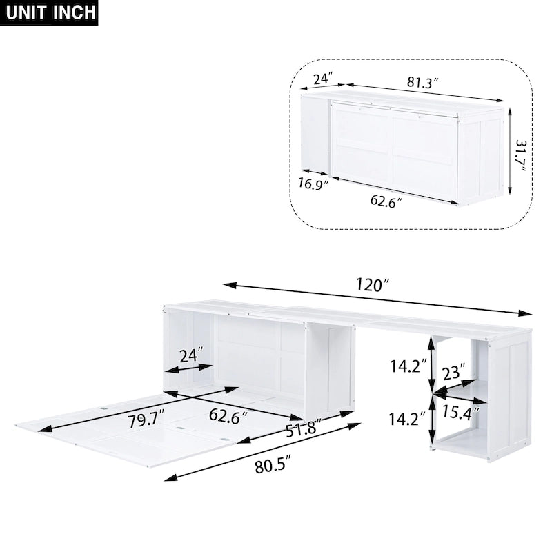 Queen Size Murphy Bed with Rotable Desk, Gray