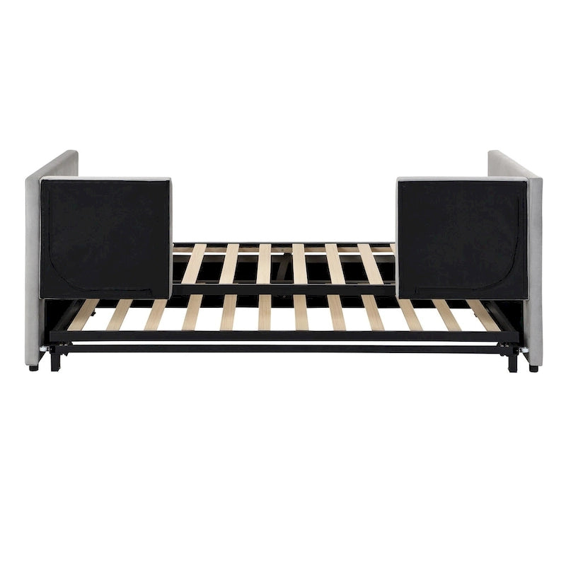 Twin Size Upholstered daybed with Pop Up Trundle, Beige