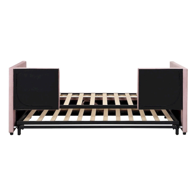 Twin Size Upholstered daybed with Pop Up Trundle, Beige