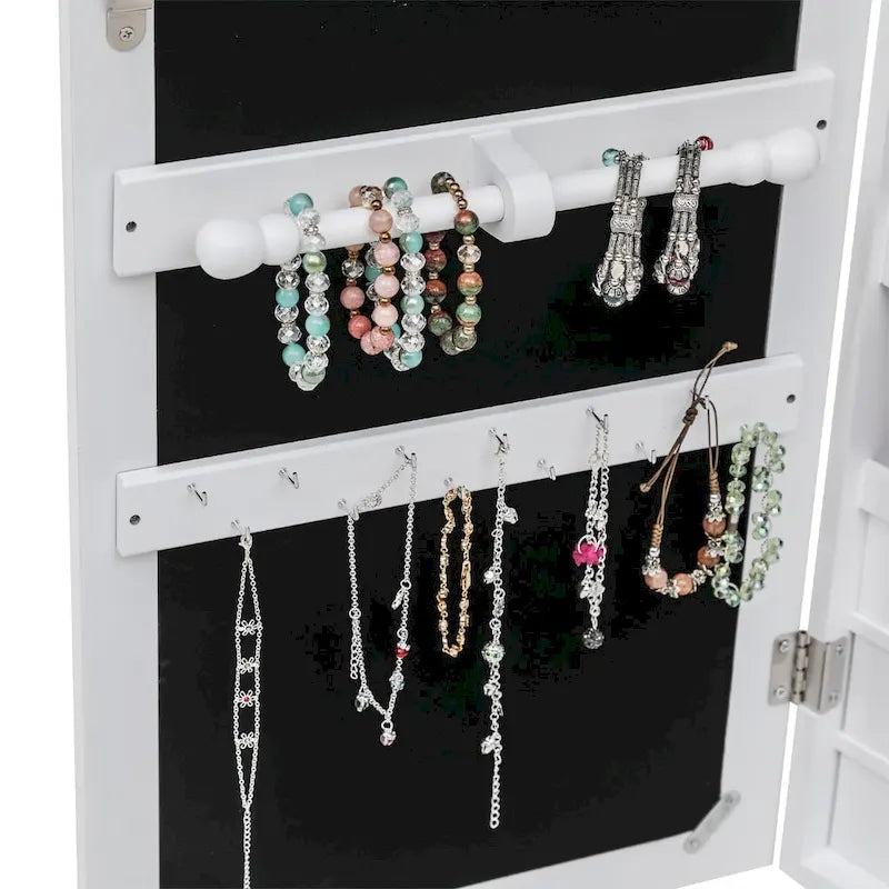 6-Drawers Wooden Wall Hanging White Jewelry Armoire Cabinet - N/A