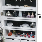 6-Drawers Wooden Wall Hanging White Jewelry Armoire Cabinet - N/A