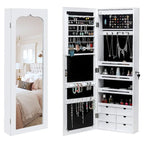 6-Drawers Wooden Wall Hanging White Jewelry Armoire Cabinet - N/A