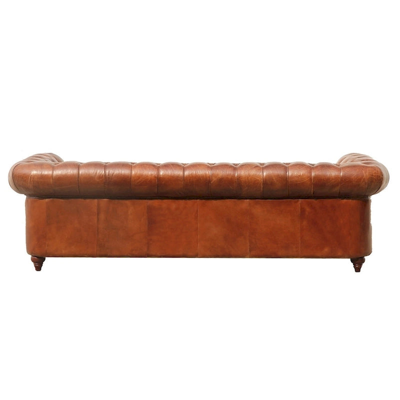 Pasargad Home Paris Club Chesterfield Tufted Sofa, Brown - 28.7 H x 97.2 W x 39 D