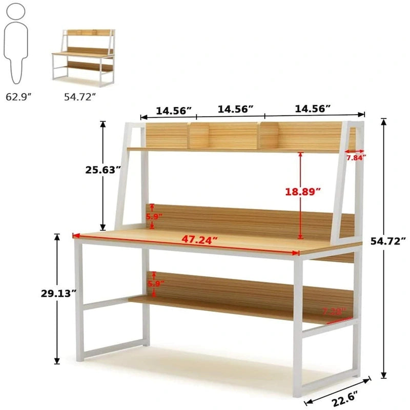 47 InchesComputer Desk with Hutch and Bookshelf, Home Office Desk