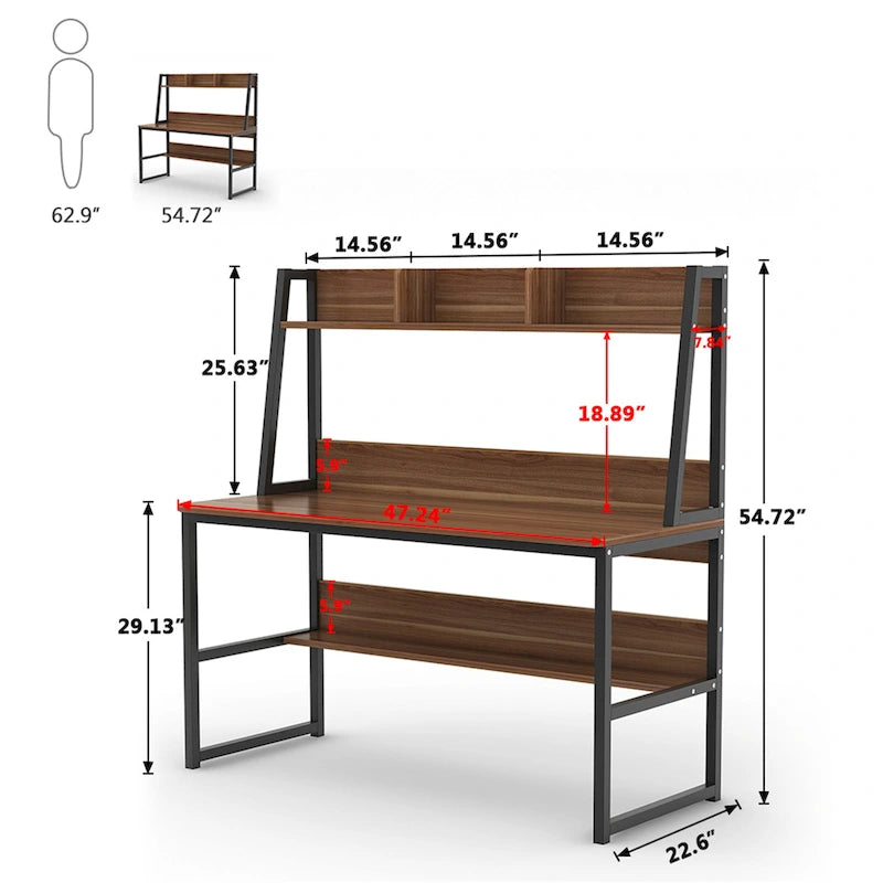 47 InchesComputer Desk with Hutch and Bookshelf, Home Office Desk