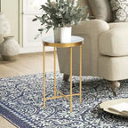 Adeco Round End Table Gold Metal Side Nightstand Accent Coffee Tables - 15(D)x 15(W)x 25.7(H)