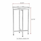 Adeco Round End Table Gold Metal Side Nightstand Accent Coffee Tables - 15(D)x 15(W)x 25.7(H)