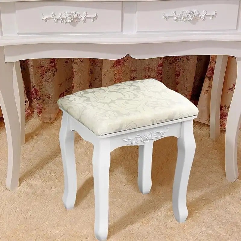 Rotation White Mirror Dressing Vanity Table Makeup Desk with Stool - (29.52 x 15.75 x 56.1)