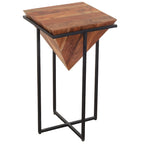 Ida 26 Inch Pyramid Shape Acacia Wood Side Table With Cross Iron Base, Brown and Black