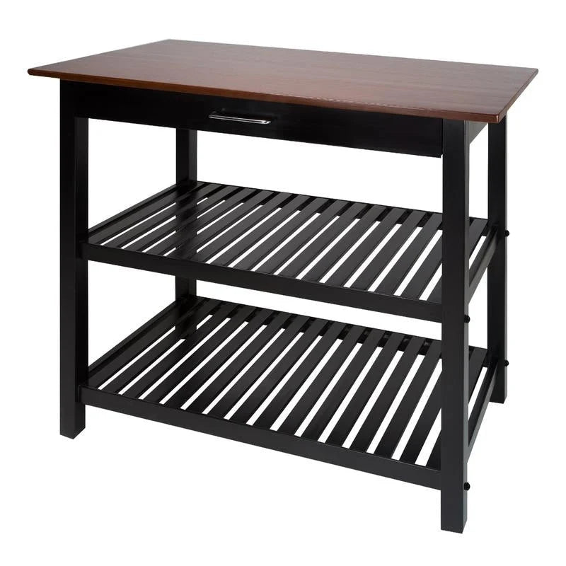 2-shelf Natural Solid Wood Top Kitchen Island - N/A