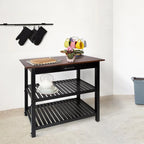 2-shelf Natural Solid Wood Top Kitchen Island - N/A